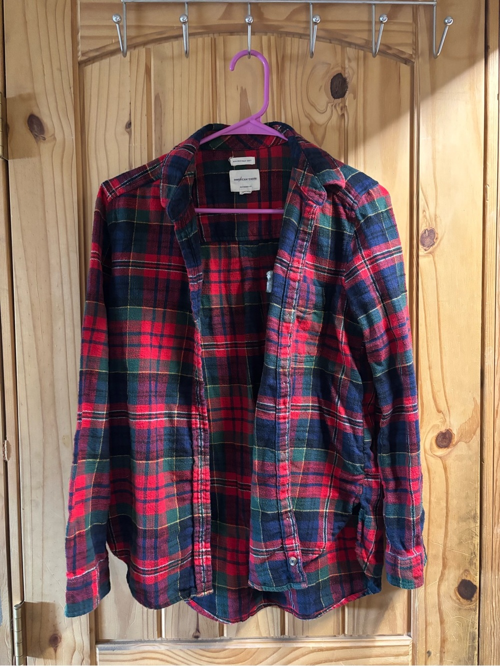 American Eagle Outfitters Red and Green Plaid Boyfriend Flannel